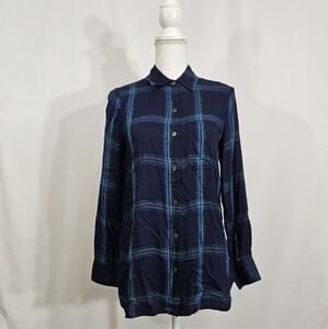 Old Navy blue and green plaid button up long sleeve shirt women's size X…